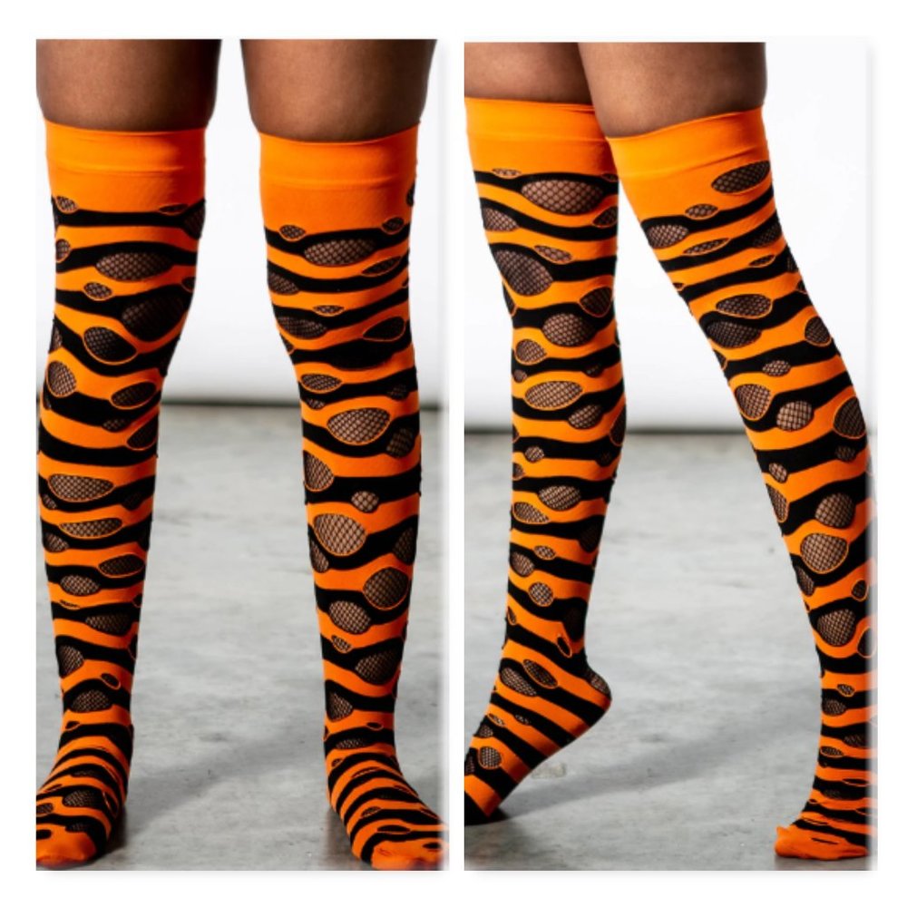 Killstar Wretched Soul Distress Socks Black/Orange